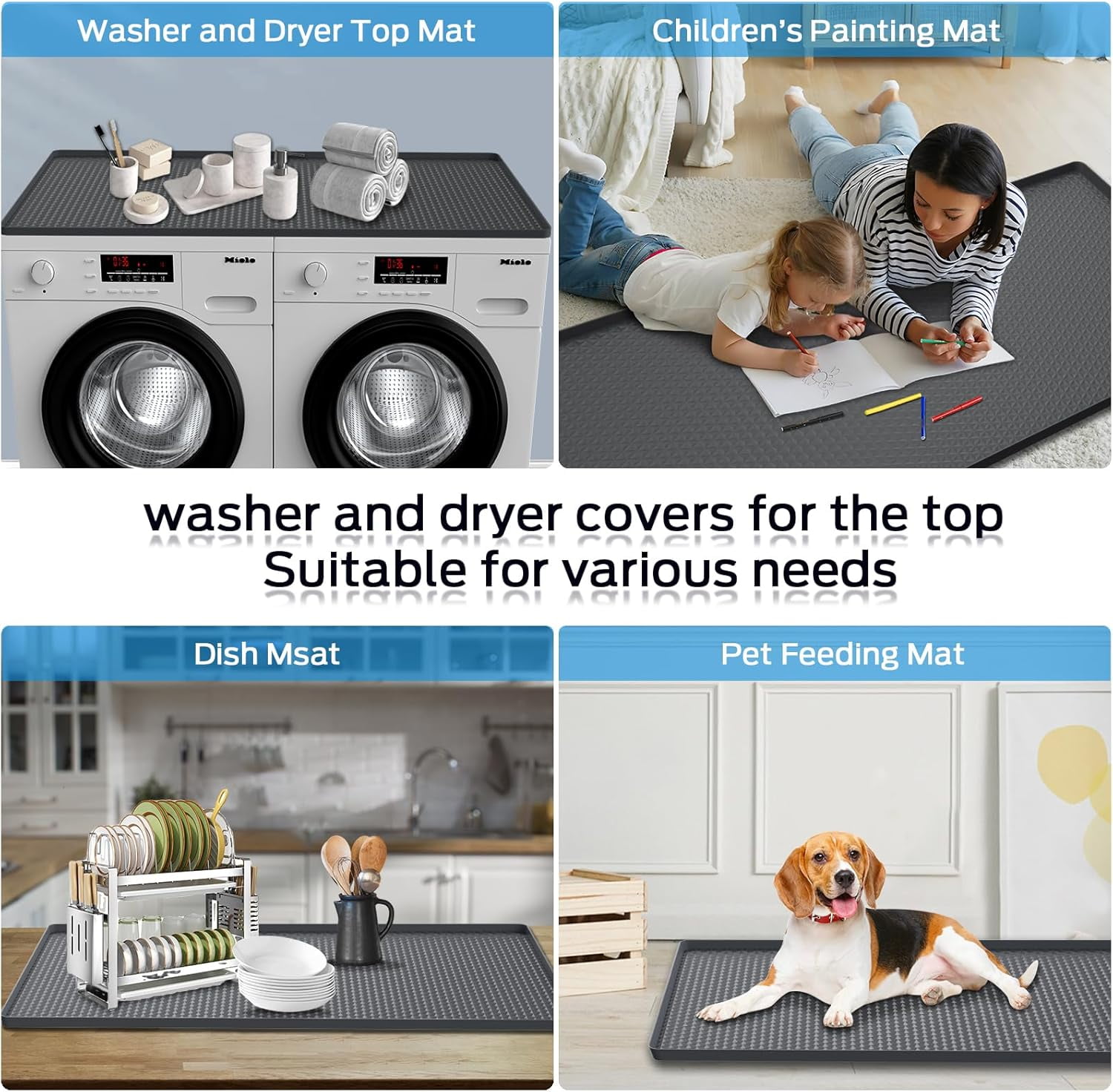 54" x 27.5" Washer and Dryer Covers for the Top，Waterproof and non-slip Washing Machine Cover，Applies to Kitchen、laundry room organization，Washer Dryer Countertop. (Gray)