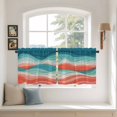 thumbnail image 2 of Teal Red Ocean Waves Tier Curtains 24 Inch Length, Summer Beach Coastal Abstract Cafe Short Curtains for Bathroom Over Sink, Small Kitchen Curtain Light Filtering Tiered Drapes 2 Panels 27.5"Wx24"L, 2 of 8