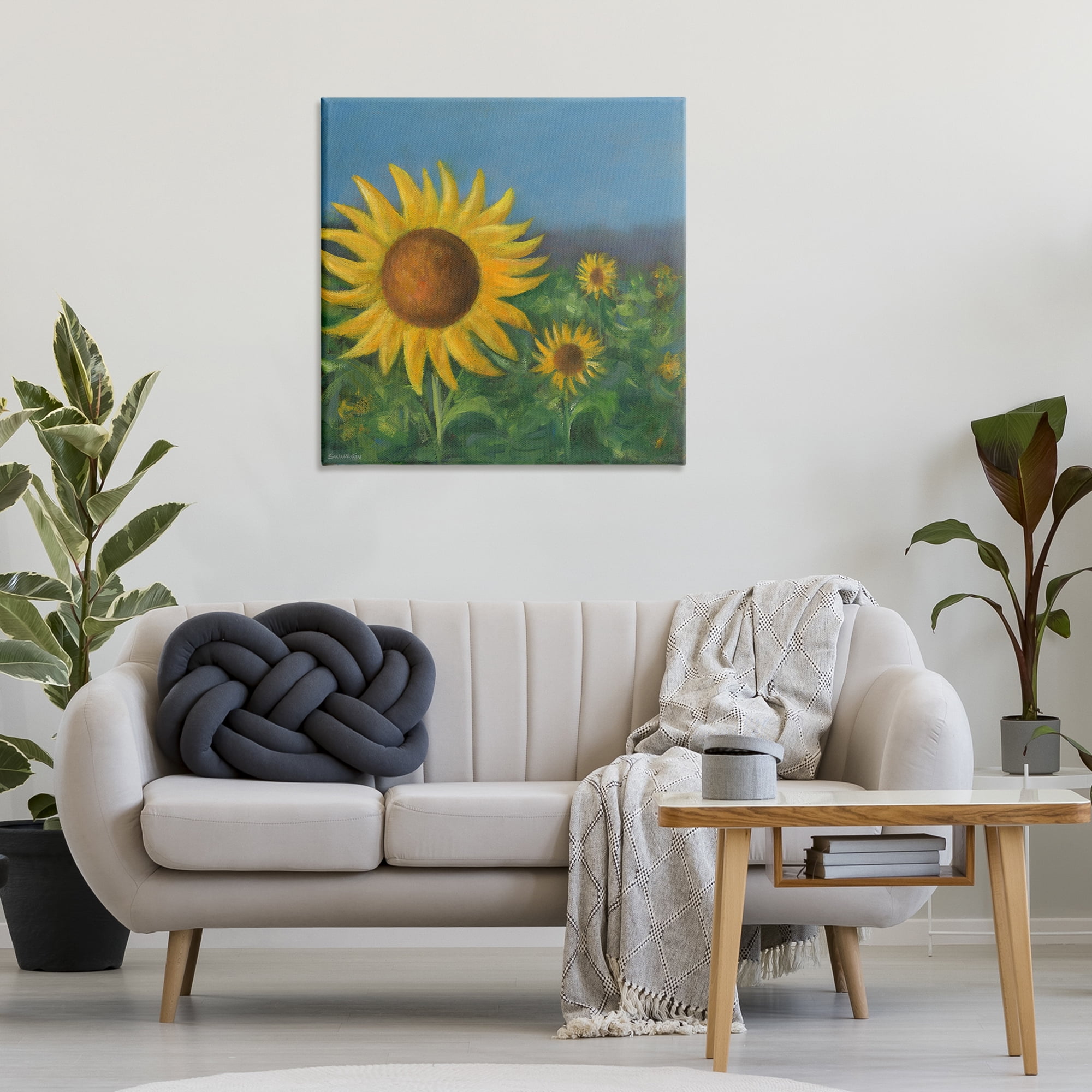 Stupell Industries Mellow Sunflower Garden Botanical & Floral Painting Gallery Wrapped Canvas Art Print Wall Art, 30 x 30