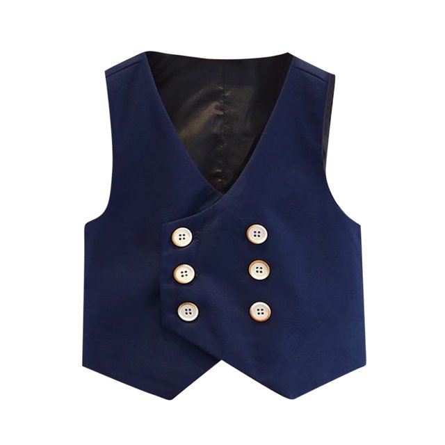 Dagugfen Gilets pour Garçons Col en V à Double Boutonnage Gilet de Robe à Boutons Uniforme Scolaire Complet Formel Vêtement d'Extérieur