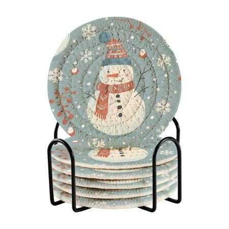 

6 coil coasters 3.94x3.94x0.24 inch water coasters Drink coasters with cup holders Absorbent coasters Heat resistant for bar protection Christmas Cartoon Snowman