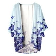 thumbnail image 3 of Hpapadks Kimono Cardigans for Women Stylish Butterflies Print Vacations Layering 3/4 Sleeve Open Front Coverups Womens Beach Cover Up, 3 of 4