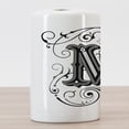 thumbnail image 3 of Letter M Ceramic Toothbrush Holder, Abstract Ornamental Design in Dark Color Scheme Swirls and Lines Eastern, Decorative Versatile Countertop for Bathroom, 4.5" X 2.7", Black Grey White, 3 of 4