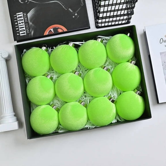 YardVibe Lime Green Christmas Ball Ornament for Indoor Holiday Decor - Velvet Ornaments for Christmas Tree Decorations - Shatterproof Xmas Bulbs Ornaments 80mm 3.15inch - Pack of 12