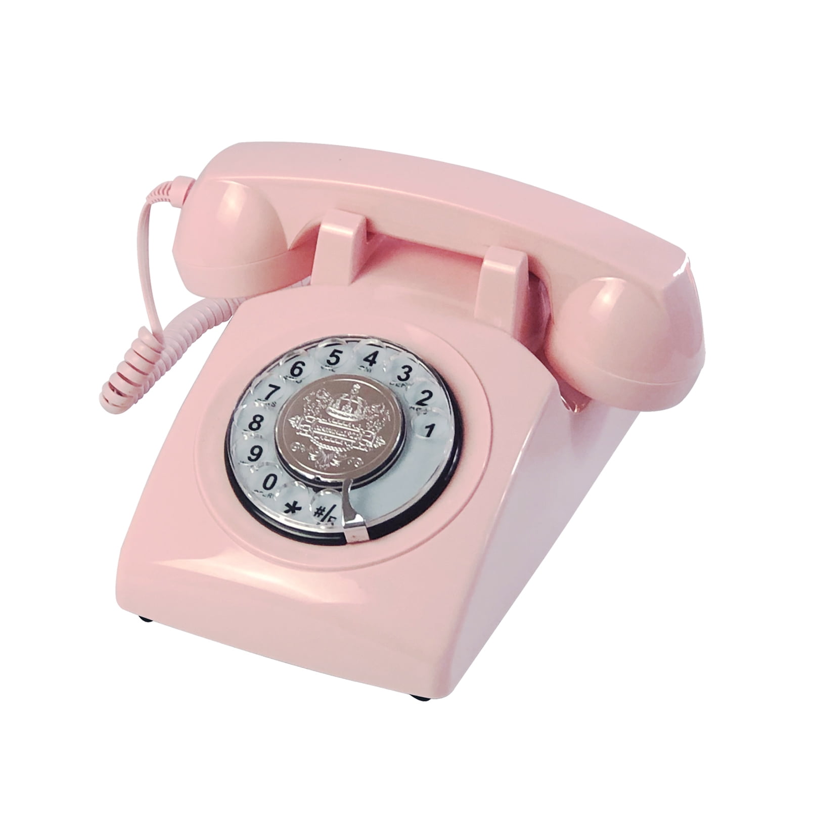 TelPal Pink Corded Telephone Classic Rotary Dial Home Phones Antique