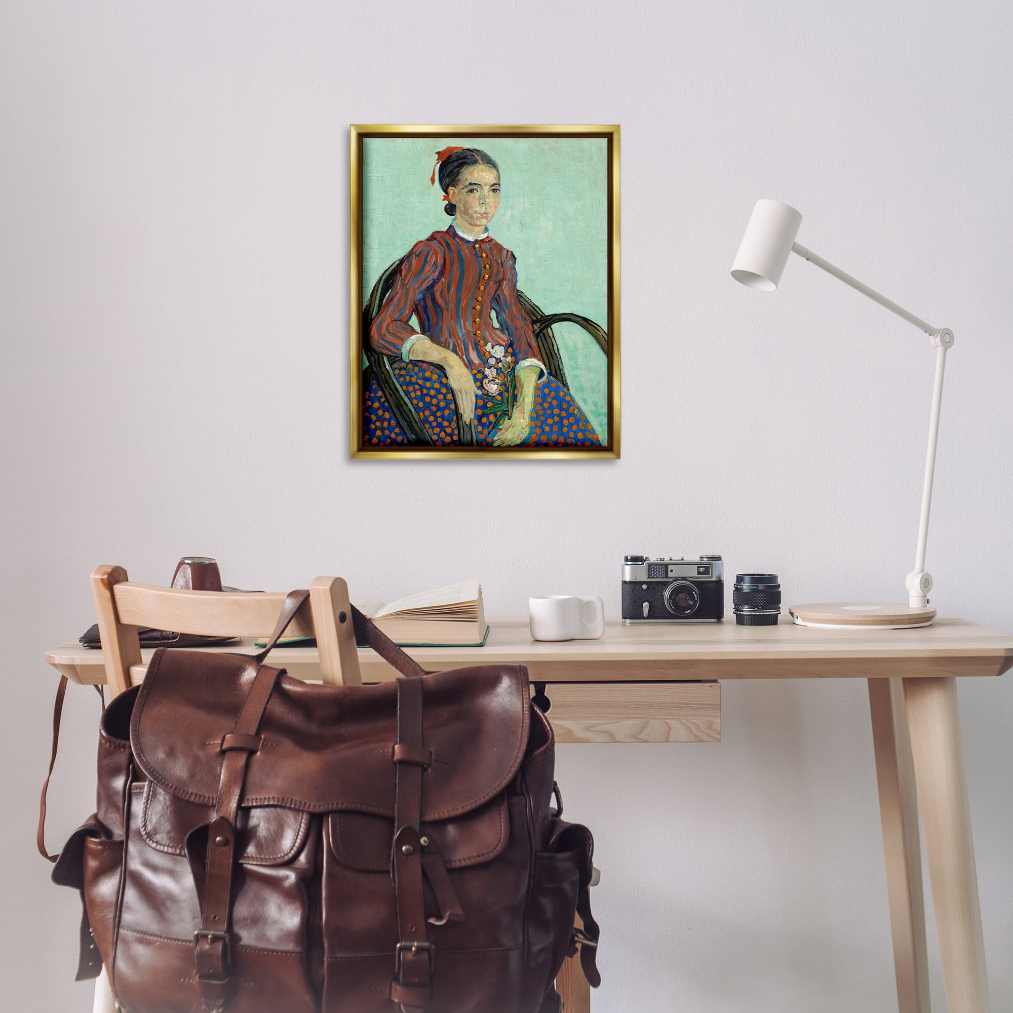Stupell Industries Van Gogh Lady Mousme People Painting Gold Floater Framed Canvas Art Print Wall Art, 25 x 31