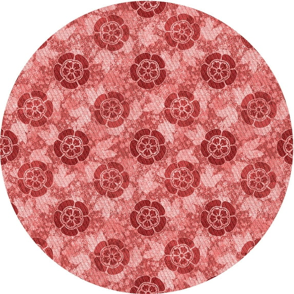 Ahgly Company Machine Washable Indoor Round Transitional Red Area Rugs, 7' Round