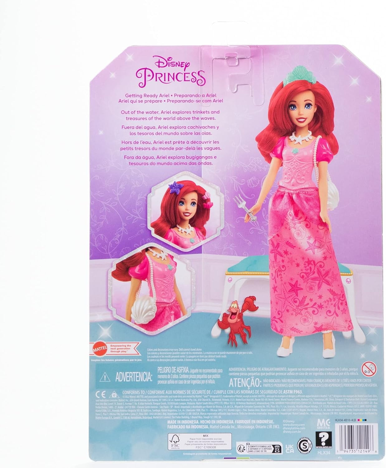 Disney Princess Ariel Doll with Shiny Clothing and Accessories, Inspired by Disney Movie