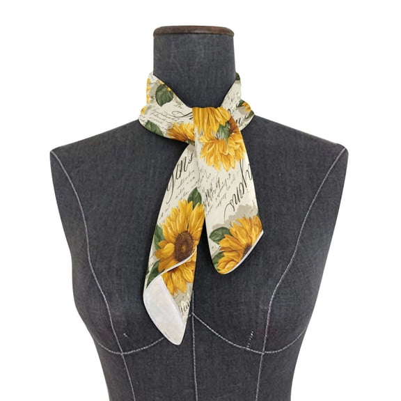 Square Scarf 24x24 Inch Vintage Paper with Sunflowers Silky Satin Sun Protection Neck Scarf for Women Multi-Purpose Head Wrap Bandana for Hair Bag Decoration