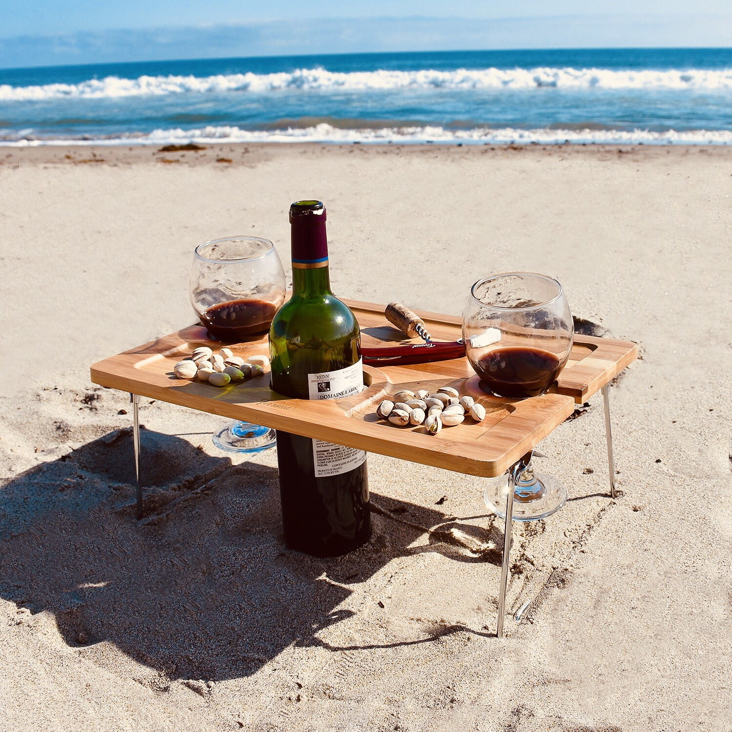 Wooden Outdoor Folding Picnic Basket Table,wooden folding picnic Table With 2-in-1 Wine Cup Holder,Folding Portable Picnic Table Arrangement Soild Wood Wine Glass Table for Concerts at Park Brown 