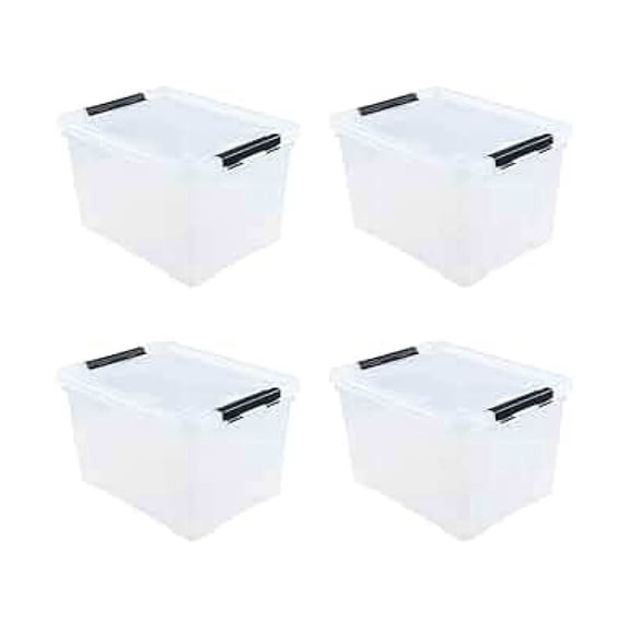 Clear Storage Bins 4-Pack, 50L Wheeled Plastic Storage Boxes with Lids, Large Stackable Storage Containers for Clothes, Holiday Decorations, Linen, Toys
