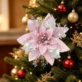 thumbnail image 4 of 12 Pack Pink Glitter Poinsettia Christmas Flowers, 5.7 Inch Artificial Floral Accents for Tree, Wreath, Gift Wrapping, Wedding, Baby Shower & Party Decor, 4 of 4