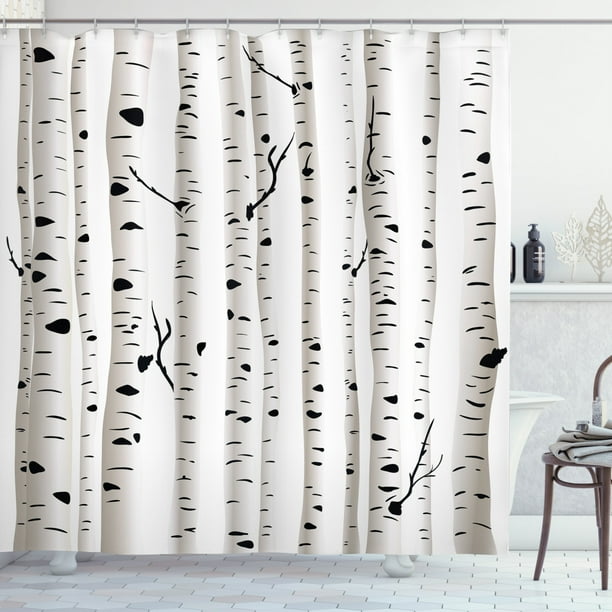 Birch Tree Shower Curtain Forest Seasonal Nature Woodland Leafless Branches Grove Botany Ilration Fabric Bathroom Set With Hooks Black And White By Ambesonne Com Birch Tree Shower Curtain Forest, Birch Tree Shower Curtain