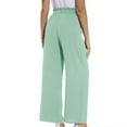 thumbnail image 4 of IDALL Linen Pants Women Petite Pants Women Wide Leg Pants With Pockets Lightweight High Waisted Palazzo Adjustable Tie Knot Flowy Trousers Lounge Pants Women Summer Pants Blue 2 M, 4 of 6