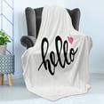 thumbnail image 4 of Hello Soft Flannel Fleece Throw Blanket, Typographic Design Handwritten Letter Font Message of a Heart, Cozy Plush for Indoor and Outdoor Use, 70" x 90", Pink Black White, by Ambesonne, 4 of 5