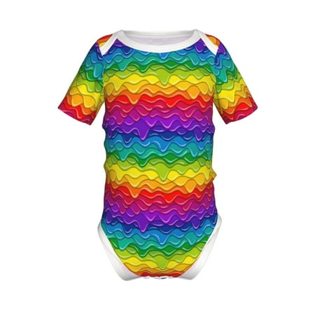 

Junzan Bright Rainbow Print Short-Sleeve Baby Climbing Clothes Bodysuits for Infant One-Piece for Baby Boys & Girls Baby Clothes Baby Romper with Snap Closure-3 Months