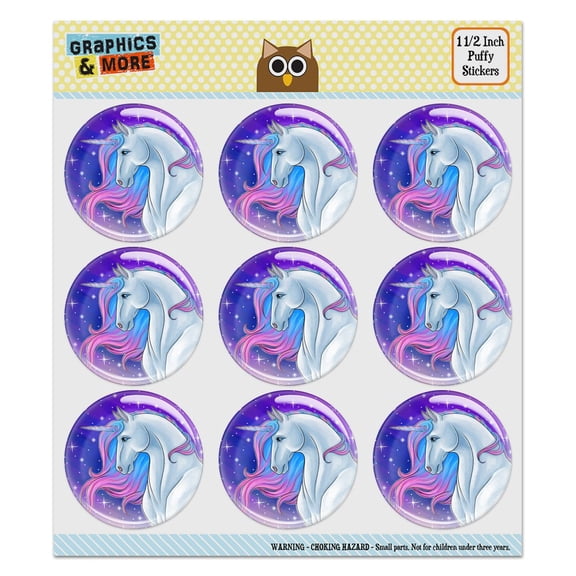 Majestic Unicorn Pink Purple Blue Puffy Bubble Dome Scrapbooking Crafting Sticker Set