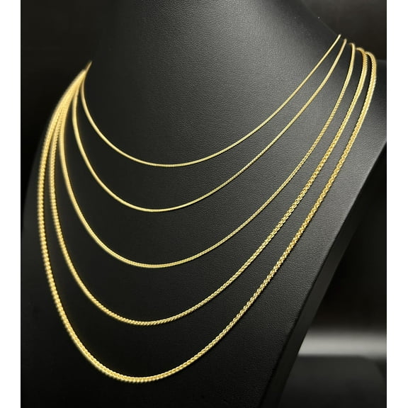 14K SOLID Yellow Gold Wheat Chain Necklace, 14k Solid Gold 0.9mm - 2.1mm Wheat Chain ,14k Men and Women Wheat Chain, 14k Solid Gold Necklace (Necklace Width:0.9 MM; Necklace length:18;)