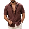 thumbnail image 4 of Cmfcve Men's Linen Shirts Short Sleeve Button Down Shirts Wrinkle Resistant Casual Vacation Beach Summer Tops, 4 of 7