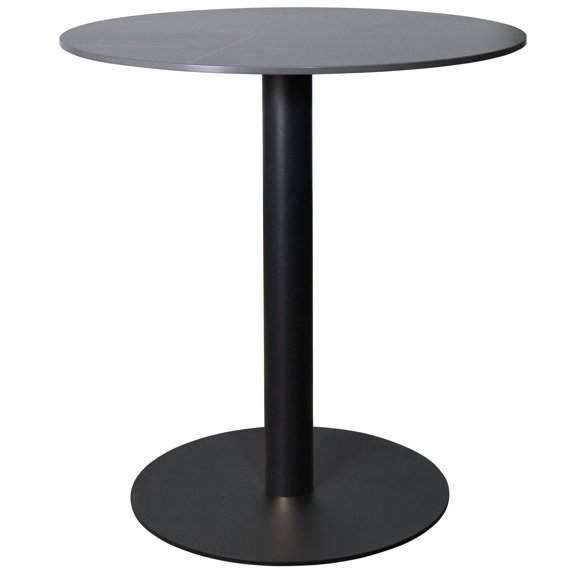 LeisureMod Vail Round Dining Table 27" Wide with Sintered Stone Top and Powder-Coated Round Steel Black Base Kitchen Table, Seats 2-3 Person for Modern Home, Black