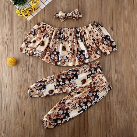 

Toddler Kids Baby Girl Floral Off Shoulder Tops Pants Leggings Outfit Clothes