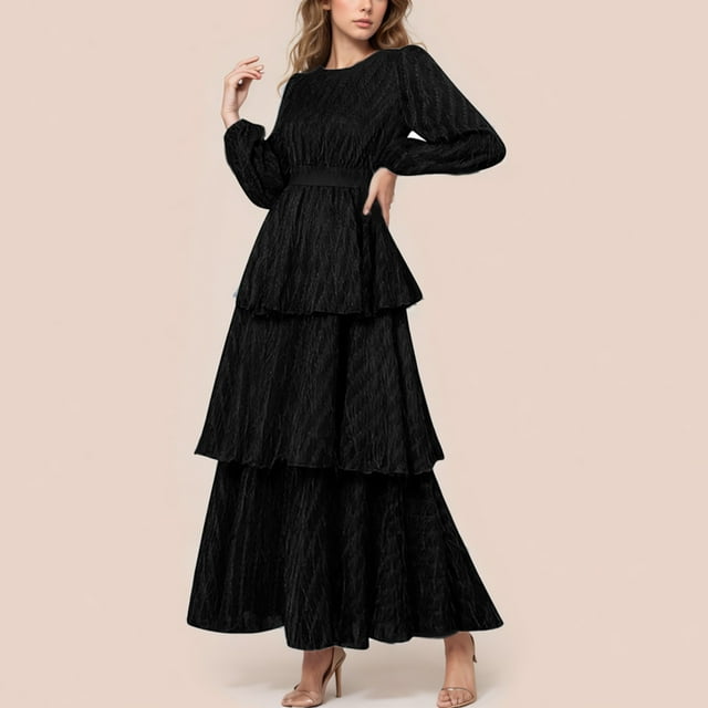 Gspmoly Robe pour Femmes, Robe de Fête Décontractée pour Femmes en Dentelle avec Taille Cintrée, Manches Longues, Col Rond, Robes Formelles pour Femmes jusqu'à 60 % de Rabais