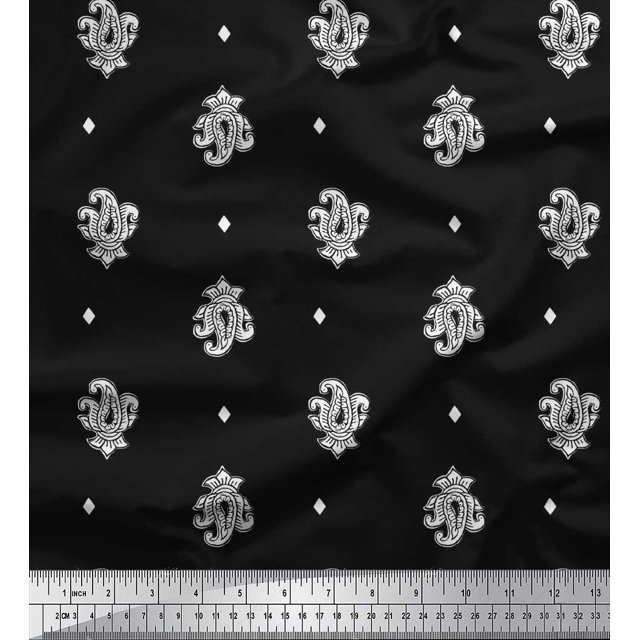Soimoi Polyester Crepe Fabric Diamond & Paisley Block Print Fabric by The Yard 52 Inch Wide