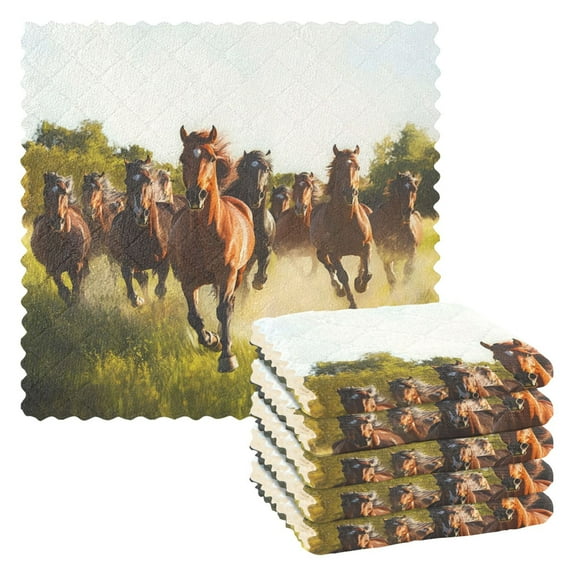 6 Pieces of Kitchen Towels 11x11Inch Kitchen Dish Cloths Kitchen Dish Towels Reuseable Cleaning Cloths Beautiful Herd Of Horses
