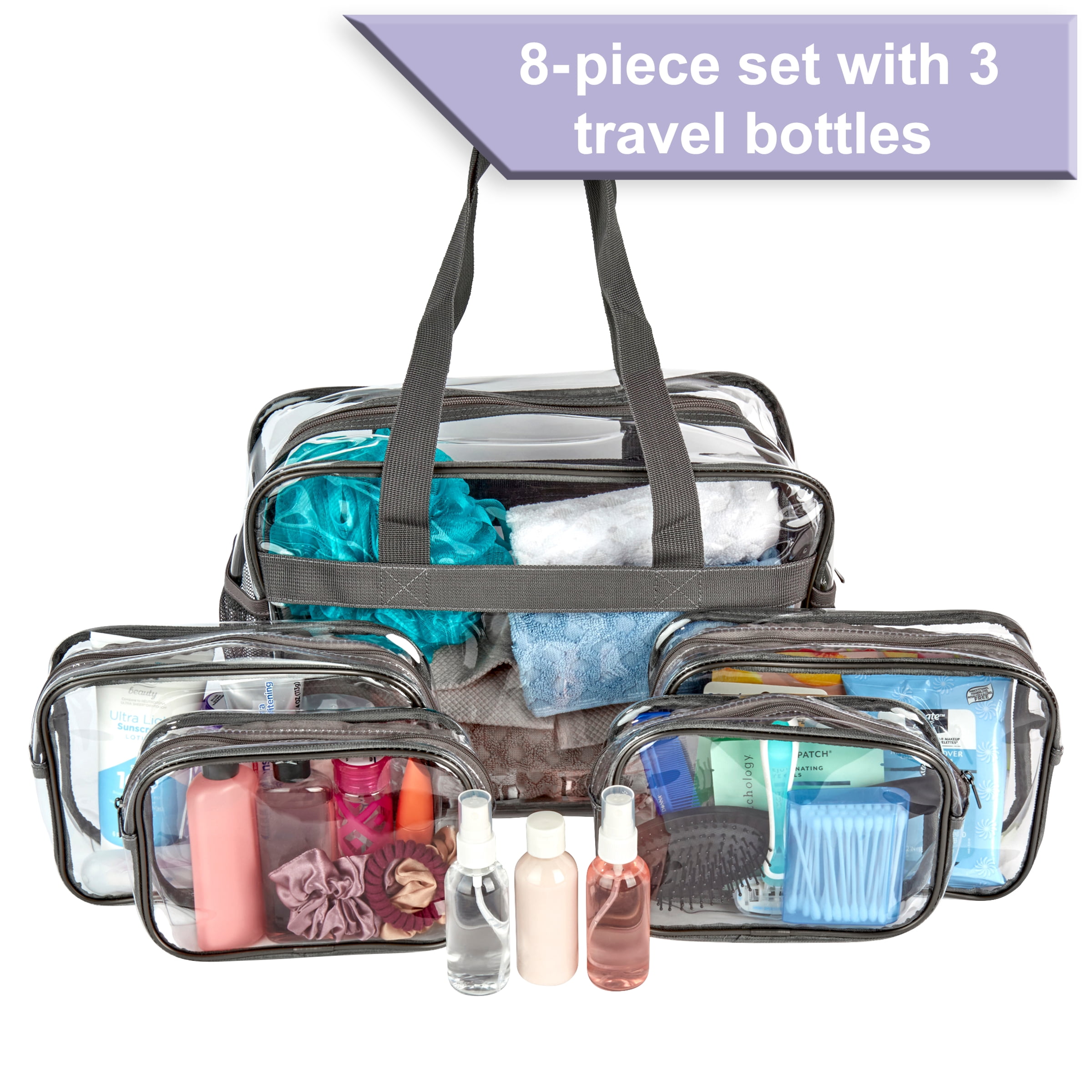Walmart Clear Makeup and Cosmetic Bag Set for Travel with Makeup or Toiletries, PVC (8 Count)