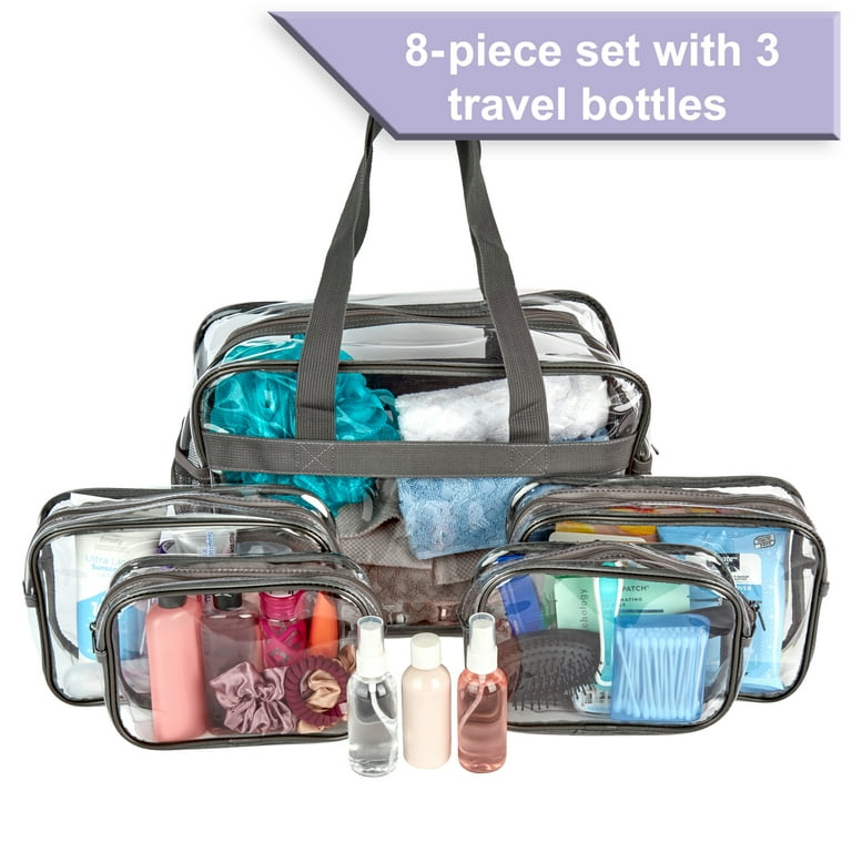 Makeup and Cosmetic PVC Bag Set, Clear, 8-Piece