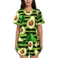 thumbnail image 1 of Fotbe Avocado Green Striped Conjunto de Pijama Estampado para Mujer, 2 Piezas, Ropa de Dormir con Camiseta de Manga Corta y Shorts Suaves-4X-Large, 1 of 6