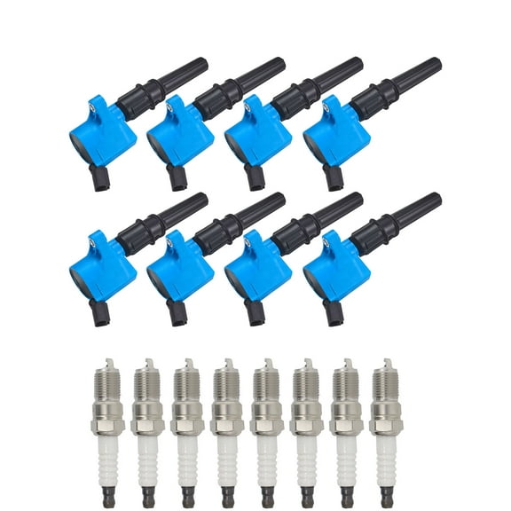 Set of 8 ISA Brand Blue Color Ignition Coils and 8 ISA Brand Spark Plugs Compatible with 1998-2010 Lincoln Town Car 4.6L V8 Replacement for DG508