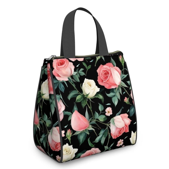 Pioneer Flower Floral Print Pattern Insulated Lunch Bag for Women & Adults,Large Portable Soft Cooler Lunch Bag,Thermal Food Storage Tote with Pearl Cotton,8.66L,8.75x5.75x9.5 Inch