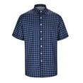 thumbnail image 2 of Men's Shirts Button Down Fashion Summer Casual Retro Plaid Printed Short Sleeved T Shirts for Man Navy S, 2 of 7
