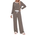 thumbnail image 3 of Fantaslook Color Block Pajamas for Women Crew Neck Tops Long Loungewear Pants Spliced 2 Piece Outfits Sets with Pockets, 3 of 10