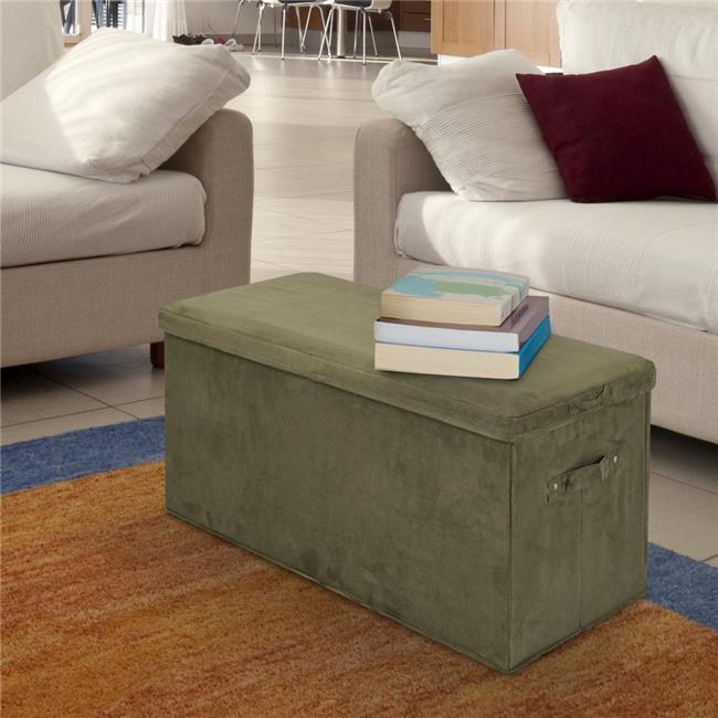 Seat Pad Folding Storage Bench Micro Suede Cover, Sage