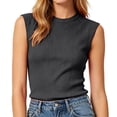 thumbnail image 4 of Oiangi Tank Top Women Crew Neck Ribbed Knit Sleeveless Shirts Casual Dressy Going Out Tanks Dark Gray 2XL, 4 of 7