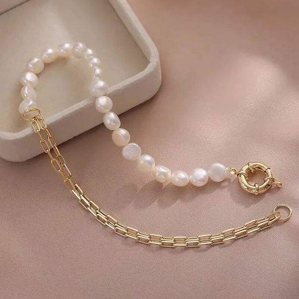 Cadena de empalme de estilo europeo y americano con personalidad, collar de diseño retro de lujo con perlas naturales de agua dulce 100%