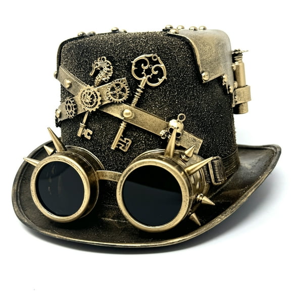 Steampunk Top Hat Mad Scientist Time Traveler Feather Halloween Costume Cosplay Party with Goggles