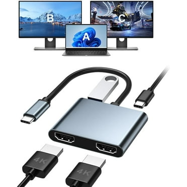 USB C to Dual HDMI Adapter 4 in 1 full HD 4K @60hz, Type C to HDMI Converter for MacBook Pro Air 2020/2019/2018,LenovoYoga 920/Thinkpad T480,Dell XPS 13/15/17,etc