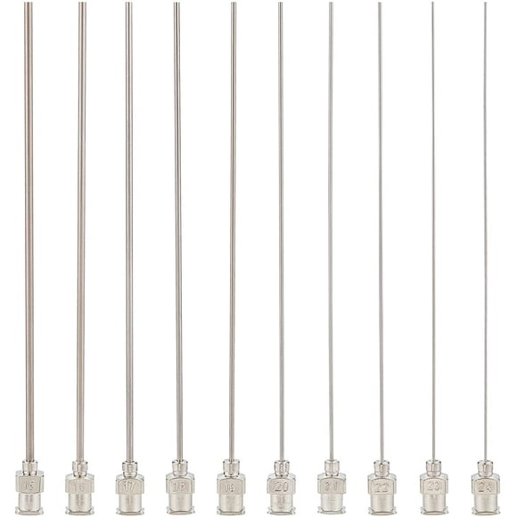 10 puntas de aguja dispensadoras de hierro de 4 pulgadas (10 cm), tamaños mixtos, punta roma con junta de latón para recargar pegamento de 15G/16G/17G/18G/19G/20G/21G/22G/23G/24G