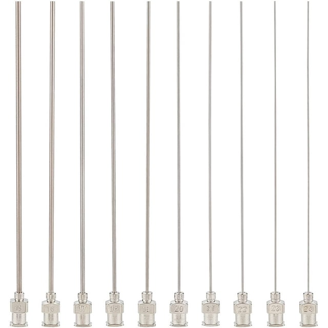 10 puntas de aguja dispensadoras de hierro de 4 pulgadas (10 cm), tamaños mixtos, punta roma con junta de latón para recargar pegamento de 15G/16G/17G/18G/19G/20G/21G/22G/23G/24G