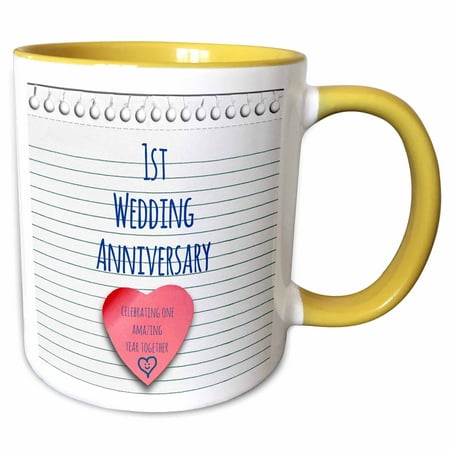 3dRose 1st Wedding Anniversary gift - Paper celebrating 1 year together - first anniversaries - one yr - Two Tone Yellow Mug,