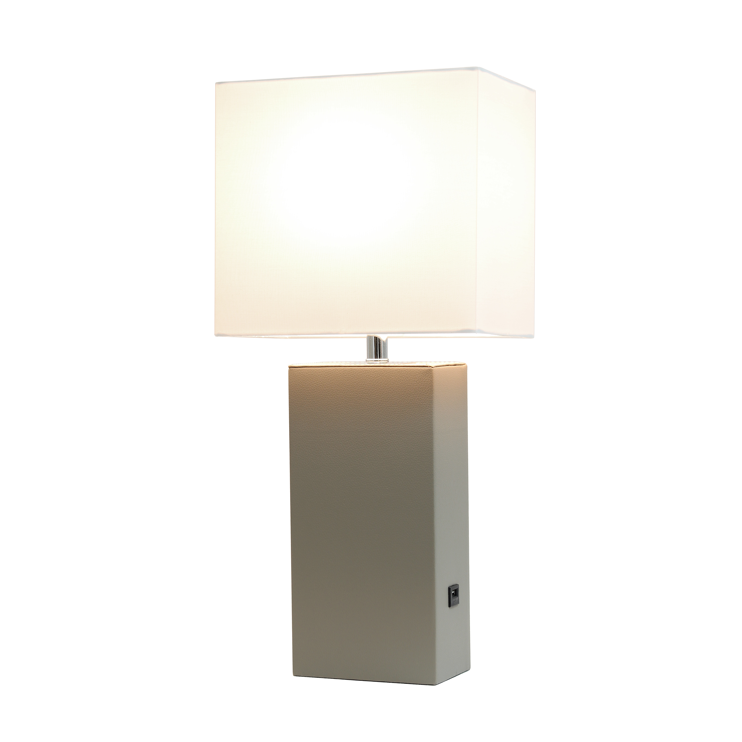 Lalia Home 21" Leather Modern Bedside Table Lamp with USB Port and LED Bulb, Gray