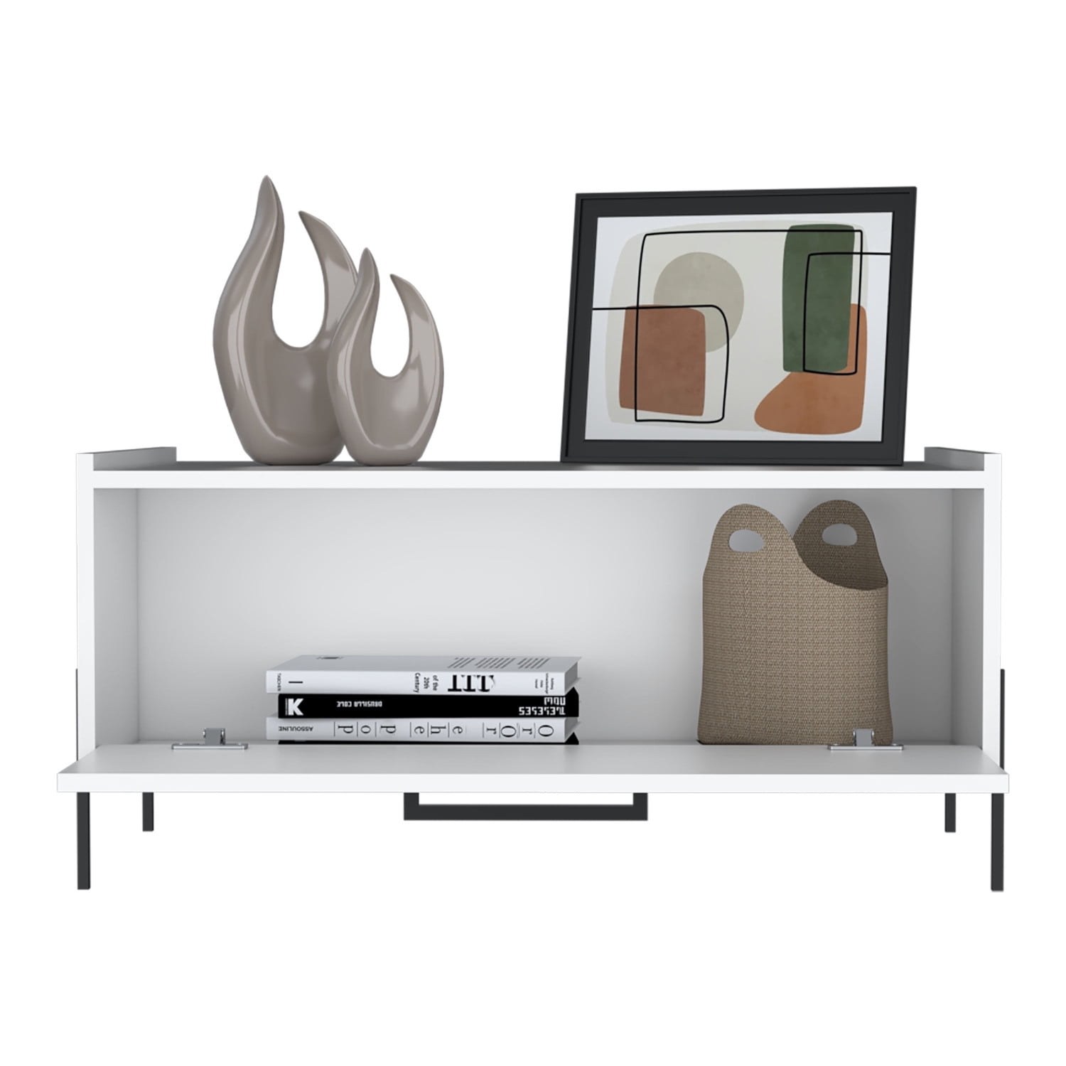 Minimalistic Living Room Coffee Table with Storage, Modern White Finish