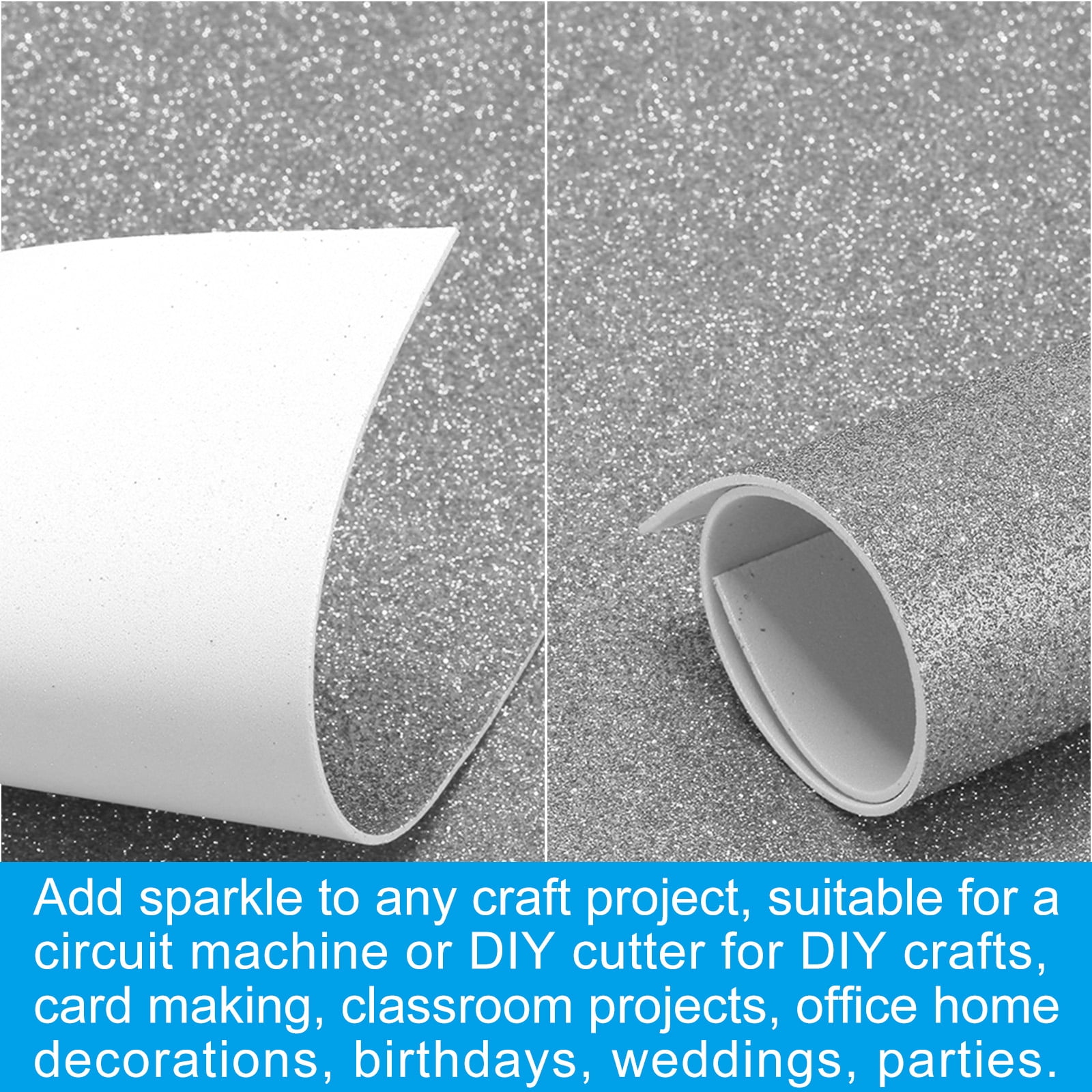 Uxcell 2mm(1/10") Thick Adhesive Glitter Foam Sheet 16x24inch(40x60cm) Gray, EVA Shiny Foam Board for Craft, 6 Pcs