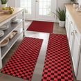 thumbnail image 2 of Red and Black Checkerboard Pattern Kitchen Rugs Sets Of 3,Kitchen Runner Rugs Non Skid Washable,Decorative Kitchen Floor Mats for Kitchen,Sink,Laundry,17"x30"+ 17"x47" + 17"x59", 2 of 6