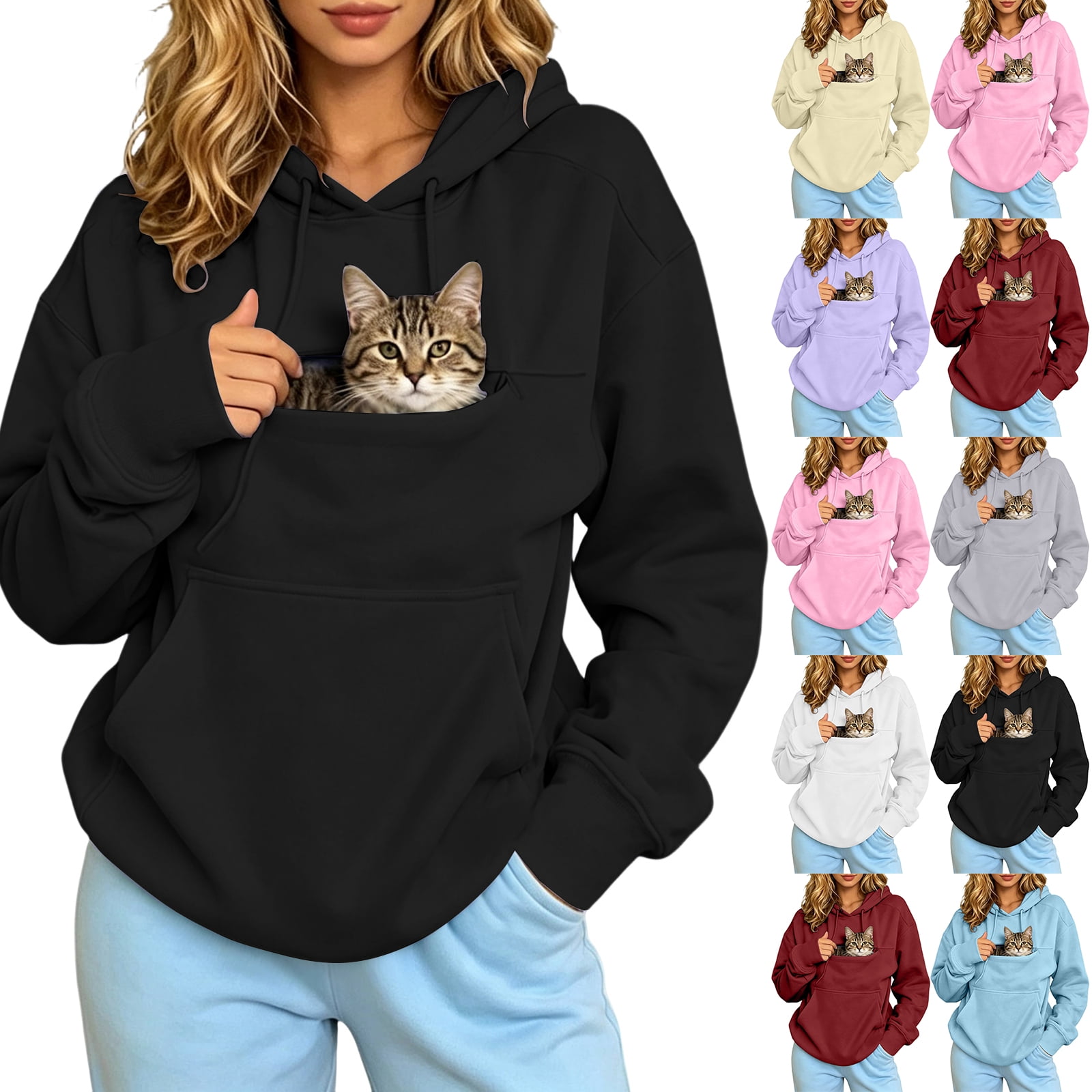 Qwertyu Pet Carrier Hoodie for Women Pet Pouch Hoodies with Pockets Hooded Sweatshirt Pet Hoodie Carrier Long Sleeve Oversized Large Pouch Pet Hoodies Lightweight Dog Pouch Pullover Tops White L