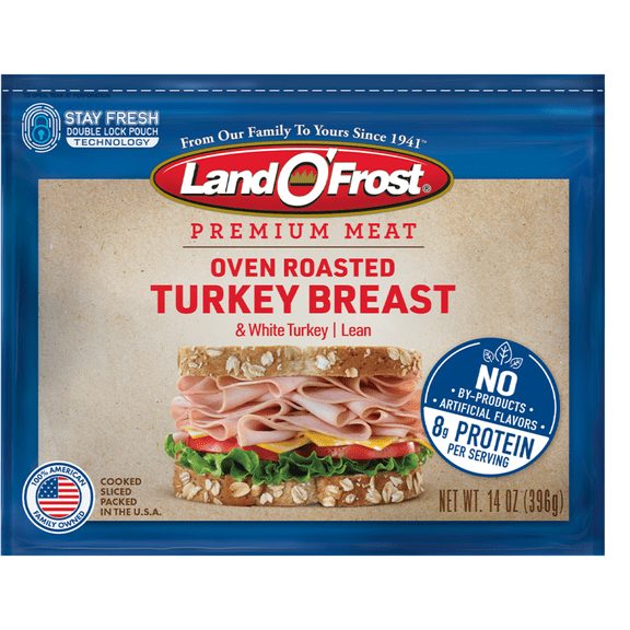 Land O' Frost Premium Meat, Sandwich Sliced Fresh Deli Lunch Meat, Oven Roasted Turkey Breast, 14 oz Resealable Pouch