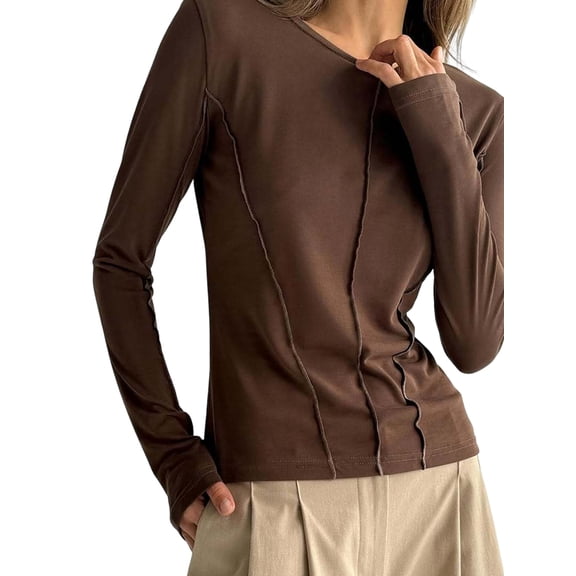 Seamless Women'S Long Sleeve Crop Yoga Top - High Stretch, Ideal for Gym & Yoga Brown XL